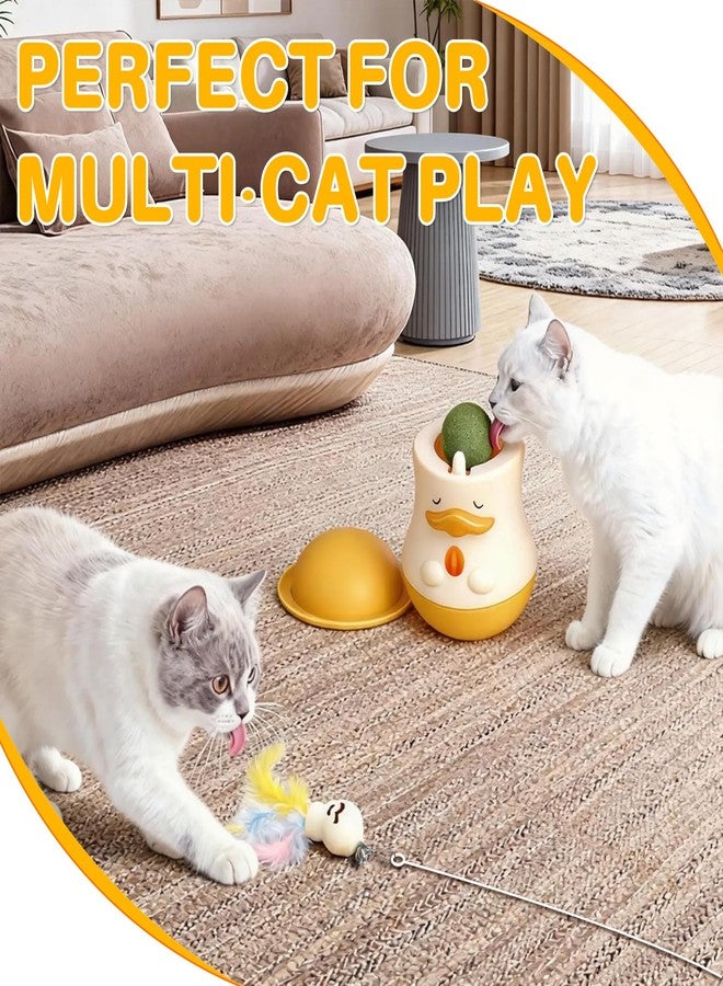 Walfront Cat Toy Wand, Long Self-Play Teaser with Yellow Duck, Catnip Ball, Bell Attachment and 360° Rotating Suction Base for Indoor Cats & Kittens, Handheld or Floor Play for Fun and Active Pets - Image 4